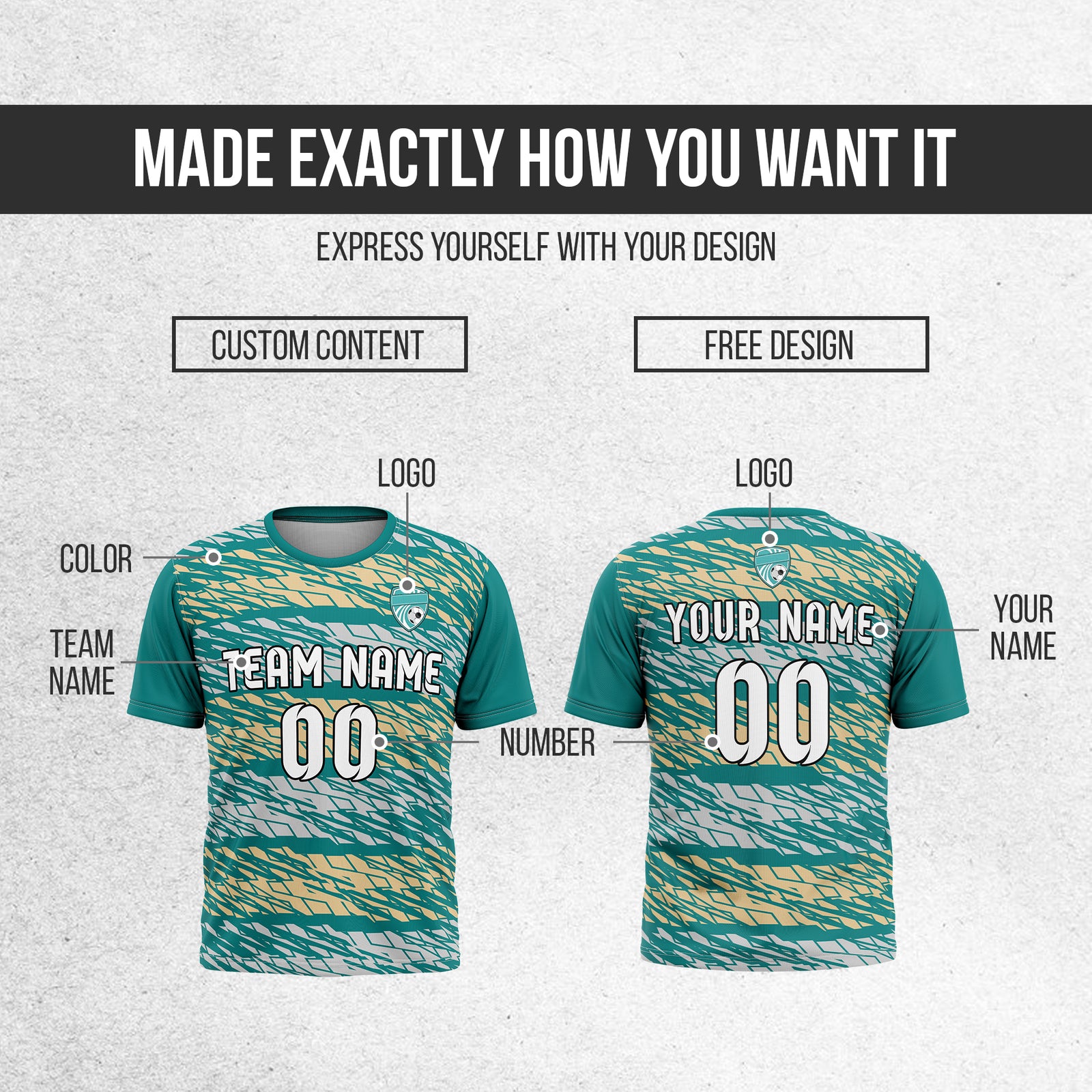 Soccer Jersey - Round Neck - Full Pattern - Design 2 - Teal