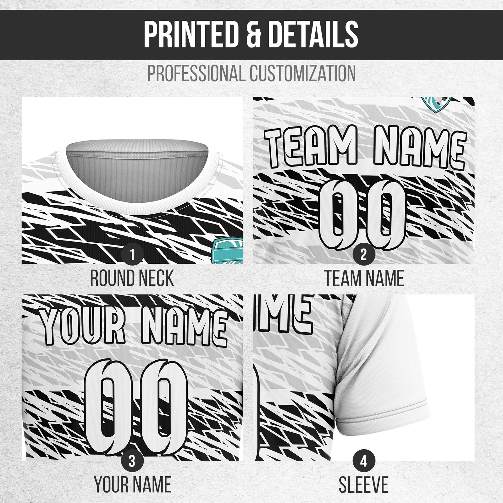 Soccer Jersey - Round Neck - Full Pattern - Design 2 - White