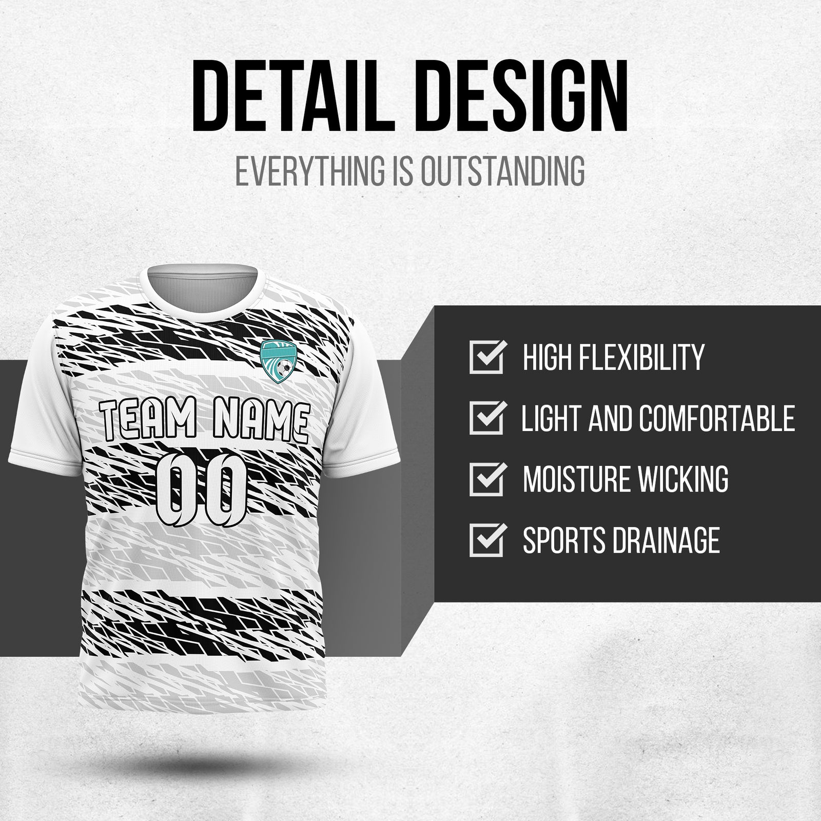 Soccer Jersey - Round Neck - Full Pattern - Design 2 - White