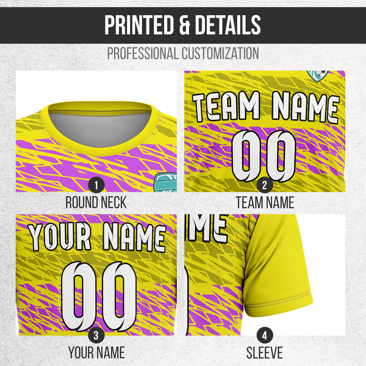 Soccer Jersey - Round Neck - Full Pattern - Design 2 - Yellow