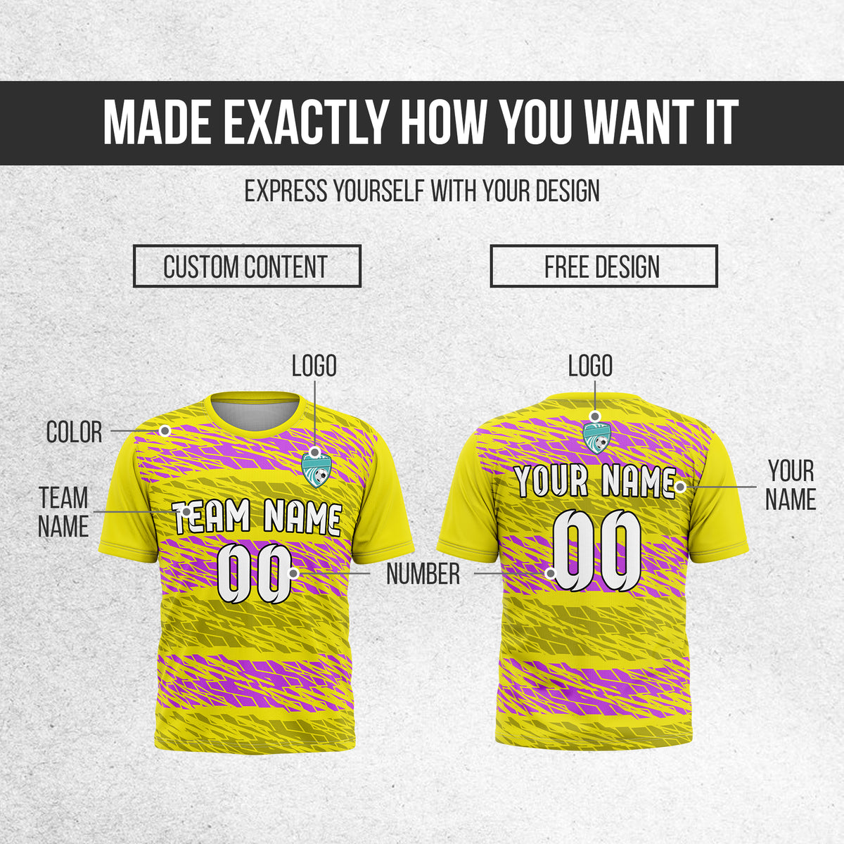 Soccer Jersey - Round Neck - Full Pattern - Design 2 - Yellow