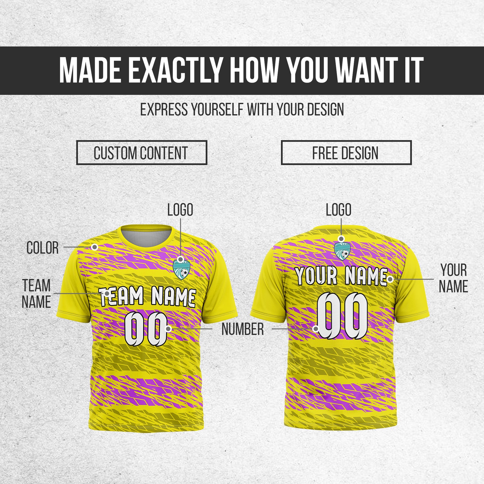 Soccer Jersey - Round Neck - Full Pattern - Design 2 - Yellow