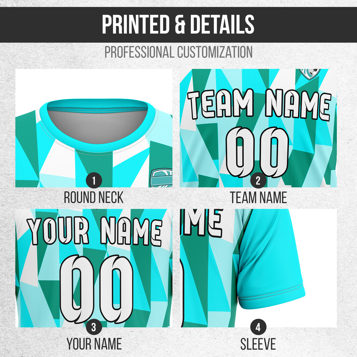 Soccer Jersey - Round Neck - Full Pattern - Design 3 - Aqua