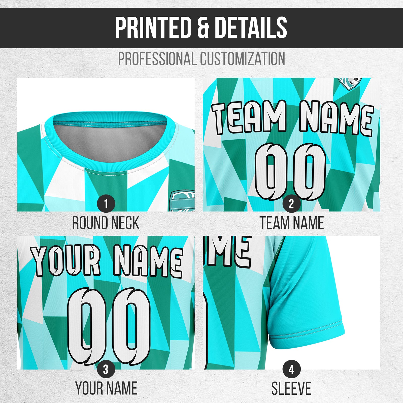 Soccer Jersey - Round Neck - Full Pattern - Design 3 - Aqua