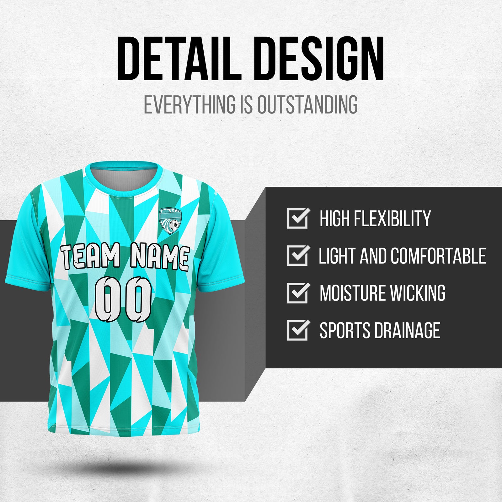 Soccer Jersey - Round Neck - Full Pattern - Design 3 - Aqua
