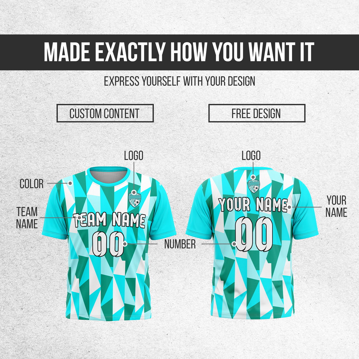 Soccer Jersey - Round Neck - Full Pattern - Design 3 - Aqua