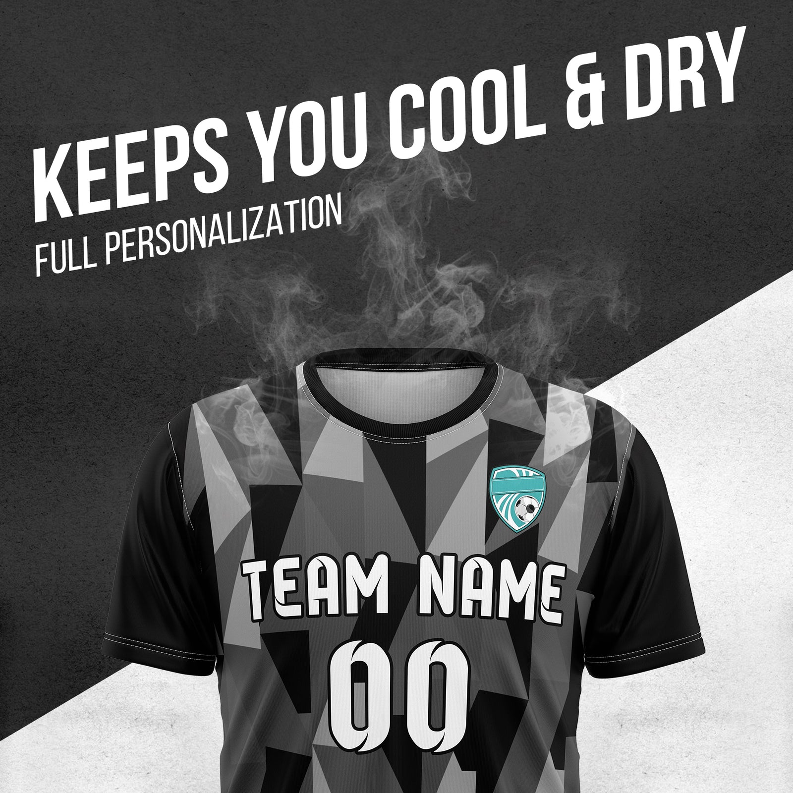 Soccer Jersey - Round Neck - Full Pattern - Design 3 - Black