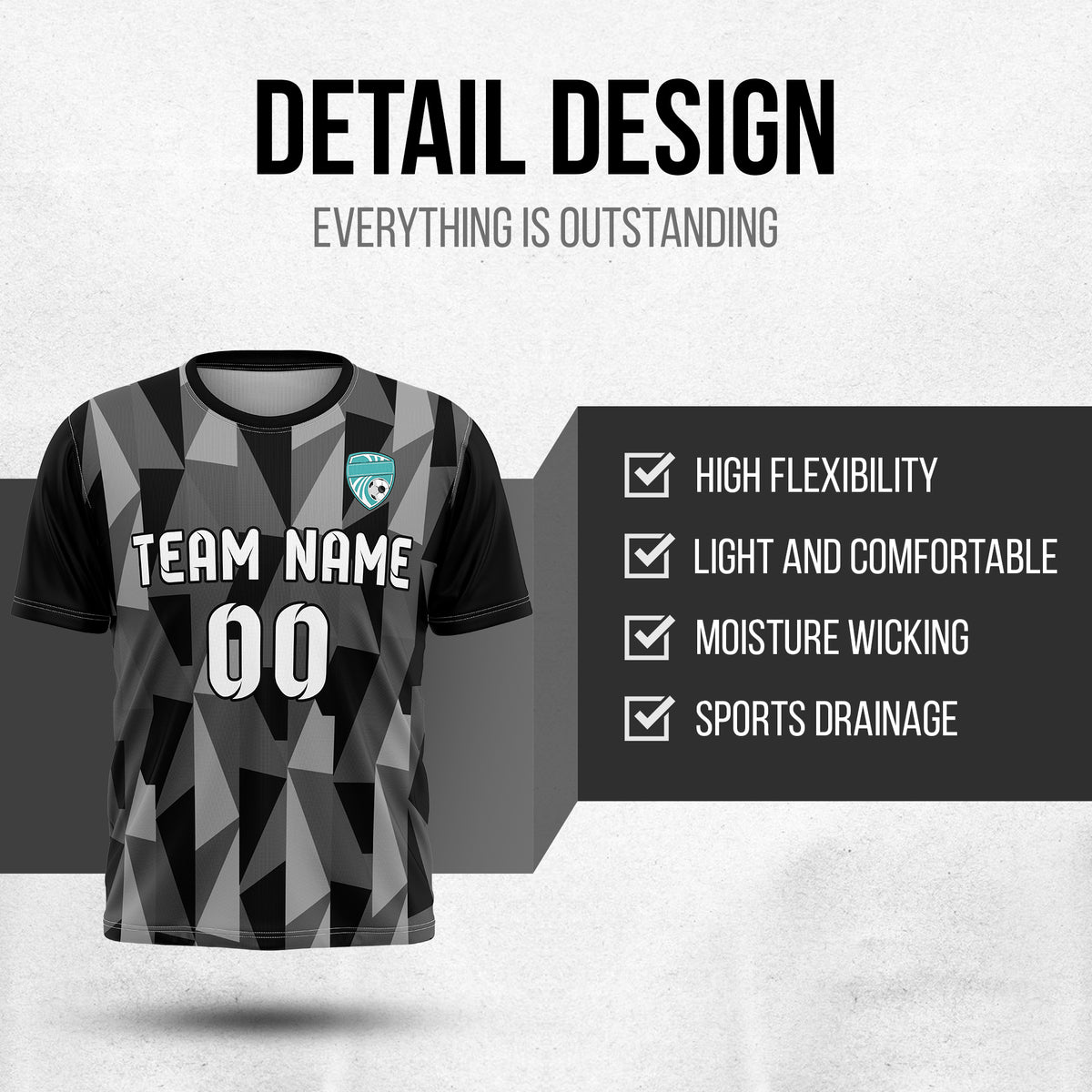 Soccer Jersey - Round Neck - Full Pattern - Design 3 - Black
