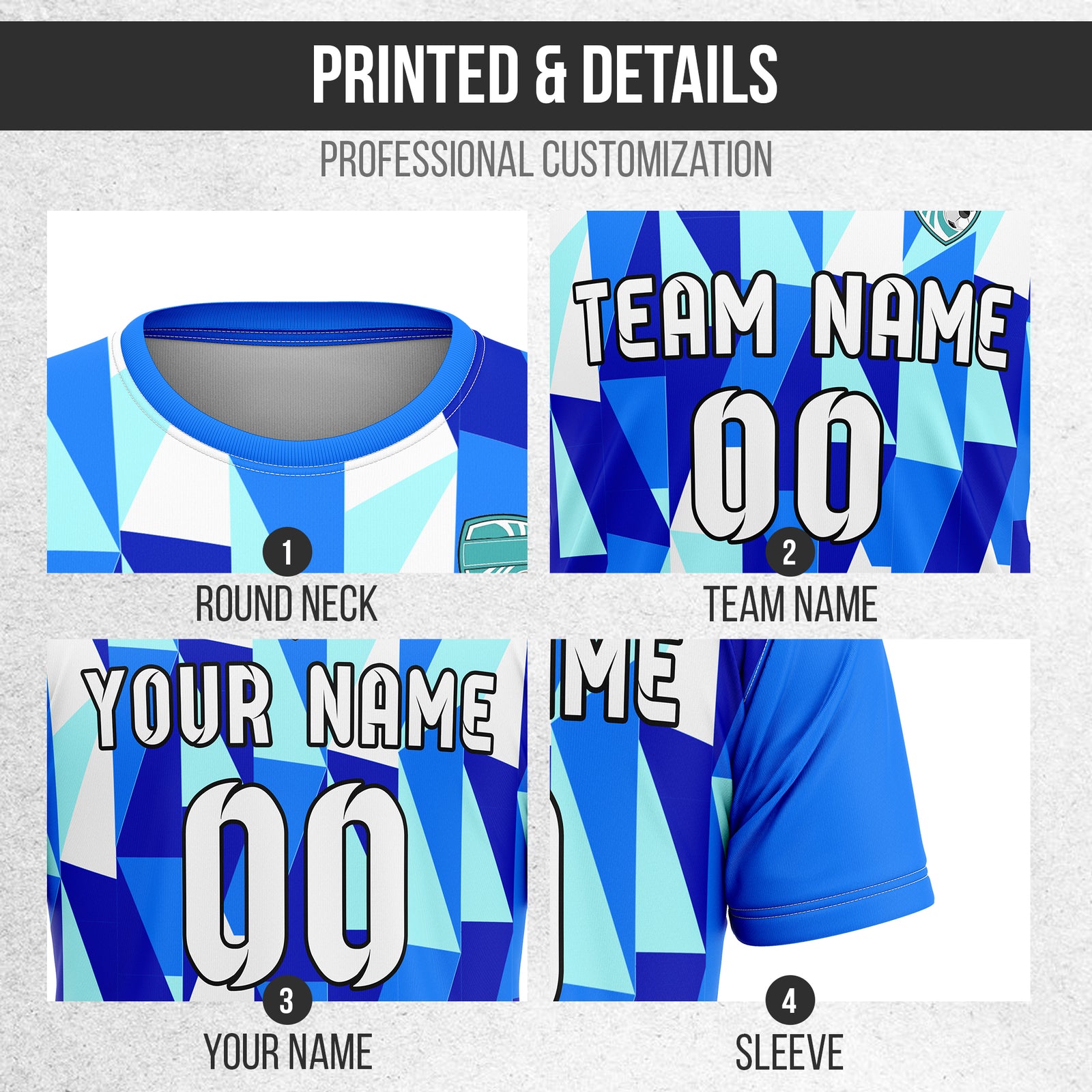 Soccer Jersey - Round Neck - Full Pattern - Design 3 - Blue