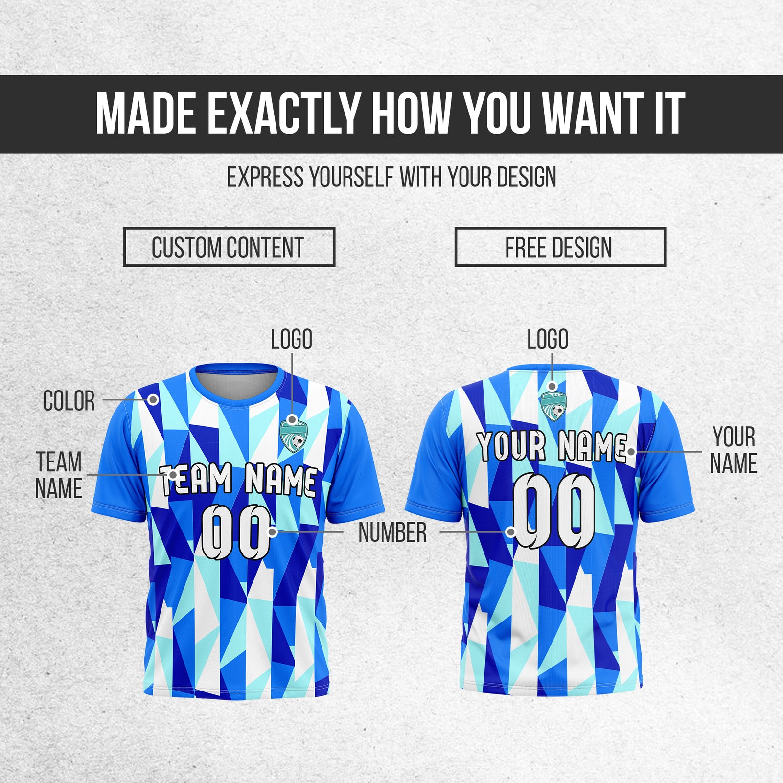 Soccer Jersey - Round Neck - Full Pattern - Design 3 - Blue