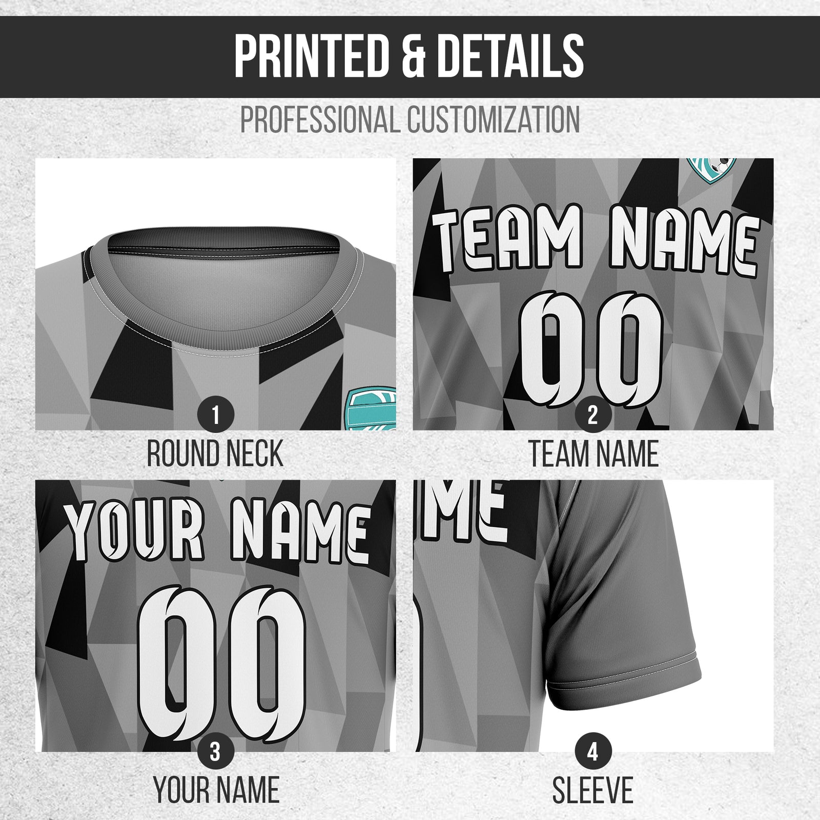 Soccer Jersey - Round Neck - Full Pattern - Design 3 - Dark Grey