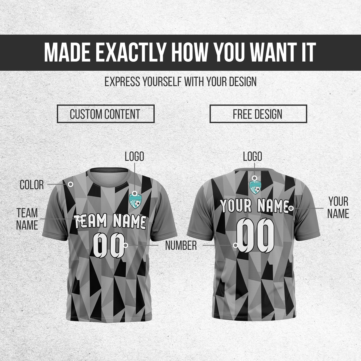 Soccer Jersey - Round Neck - Full Pattern - Design 3 - Dark Grey