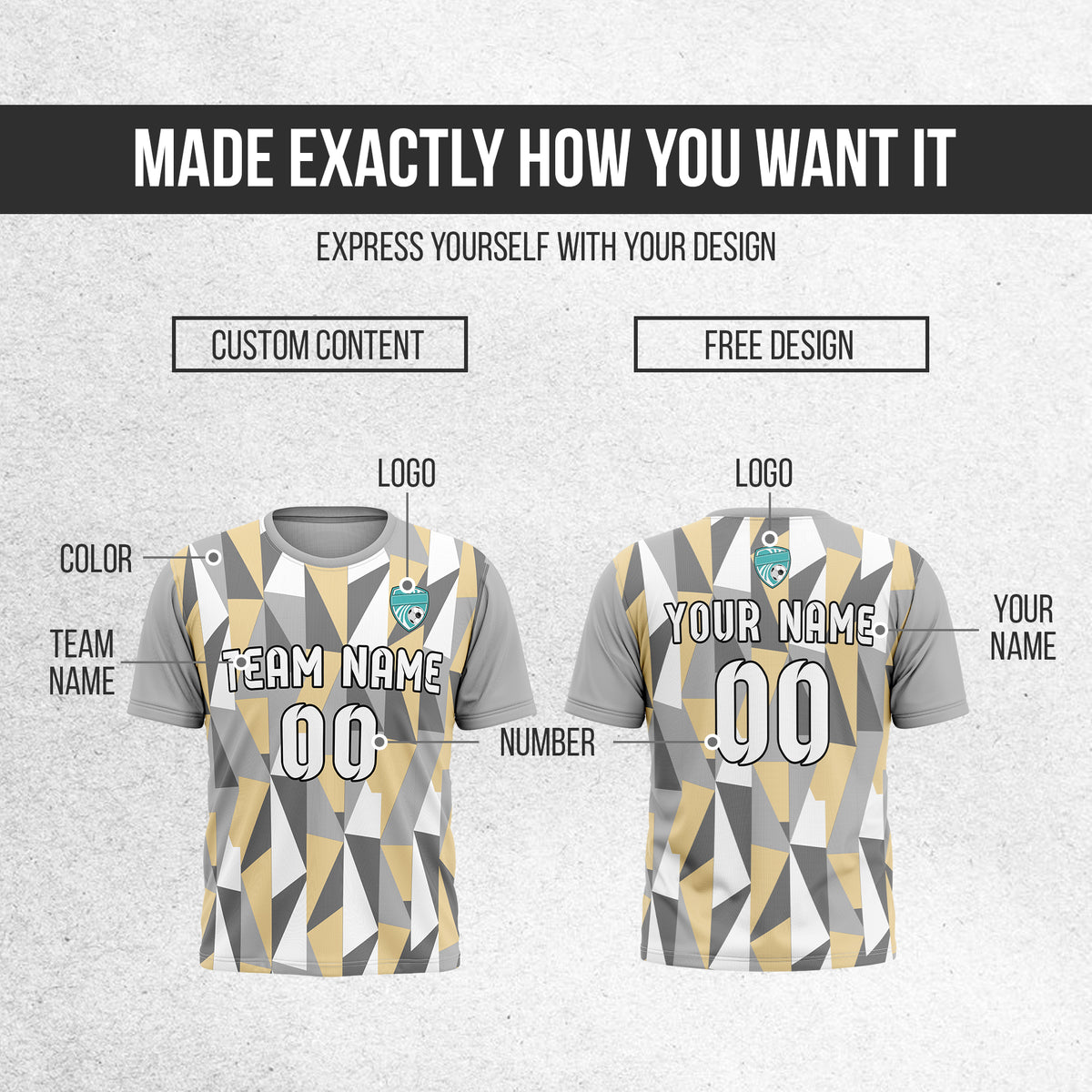 Soccer Jersey - Round Neck - Full Pattern - Design 3 - Grey