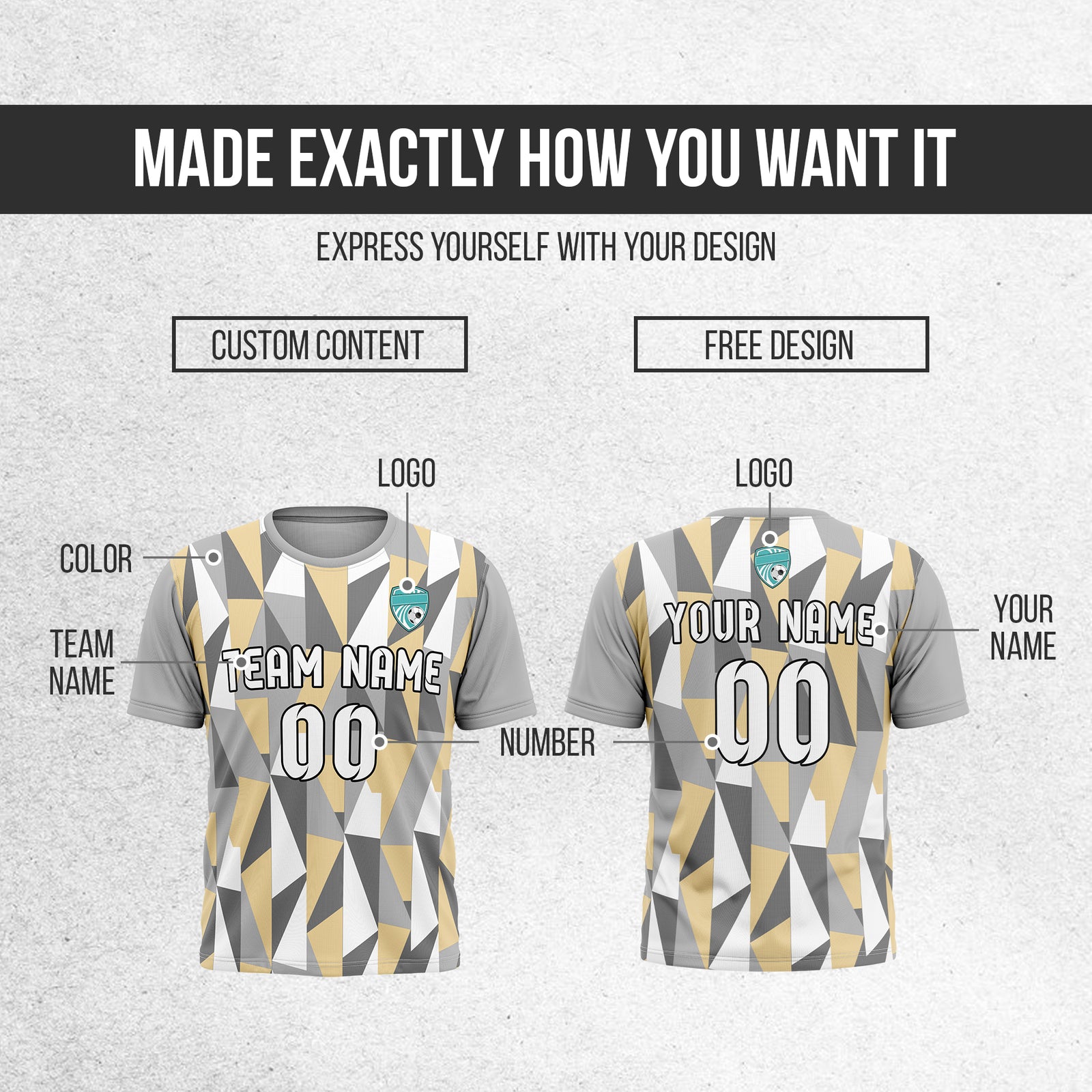 Soccer Jersey - Round Neck - Full Pattern - Design 3 - Grey