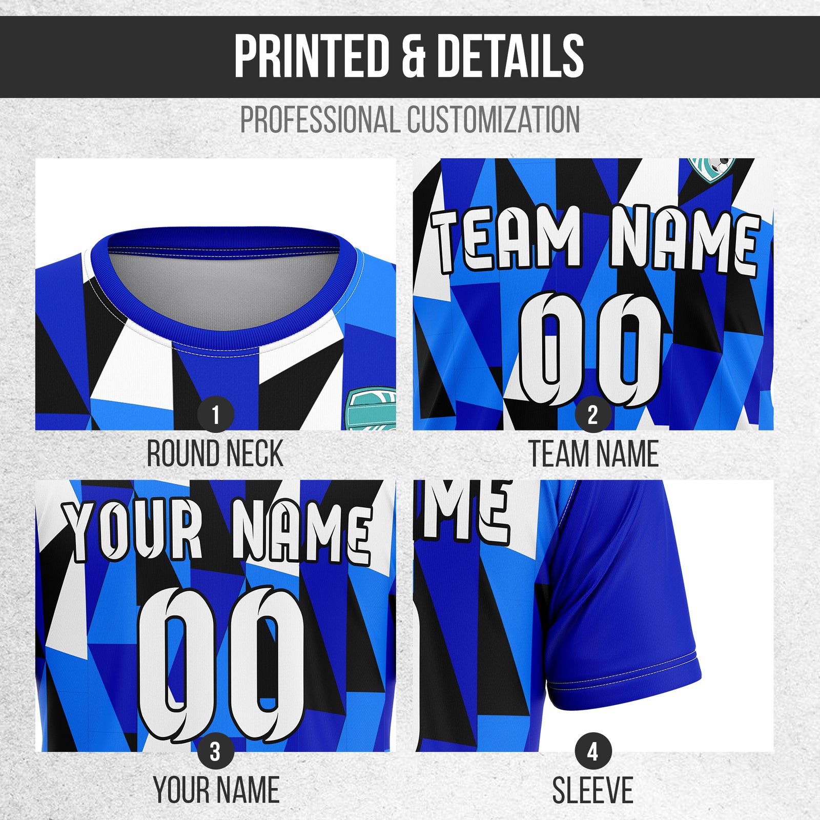 Soccer Jersey - Round Neck - Full Pattern - Design 3 - Navy