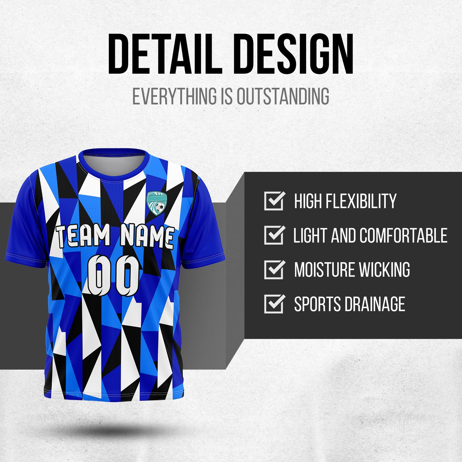 Soccer Jersey - Round Neck - Full Pattern - Design 3 - Navy