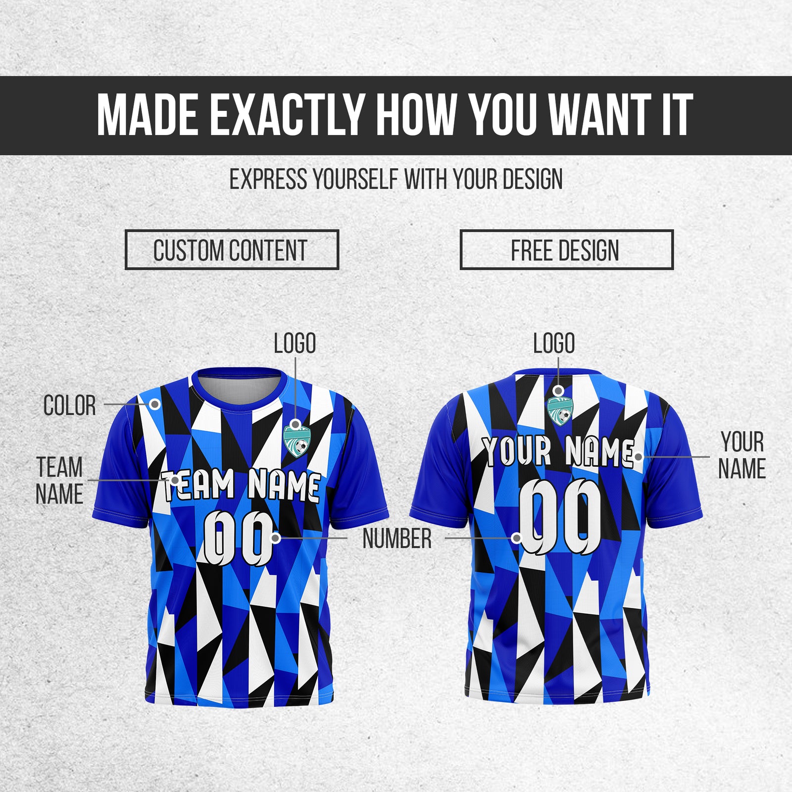 Soccer Jersey - Round Neck - Full Pattern - Design 3 - Navy