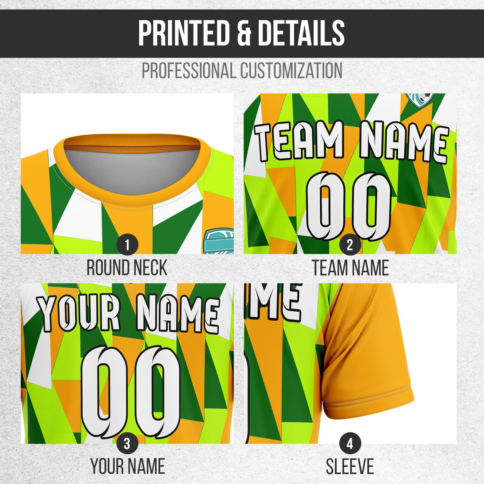 Soccer Jersey - Round Neck - Full Pattern - Design 3 - Orange