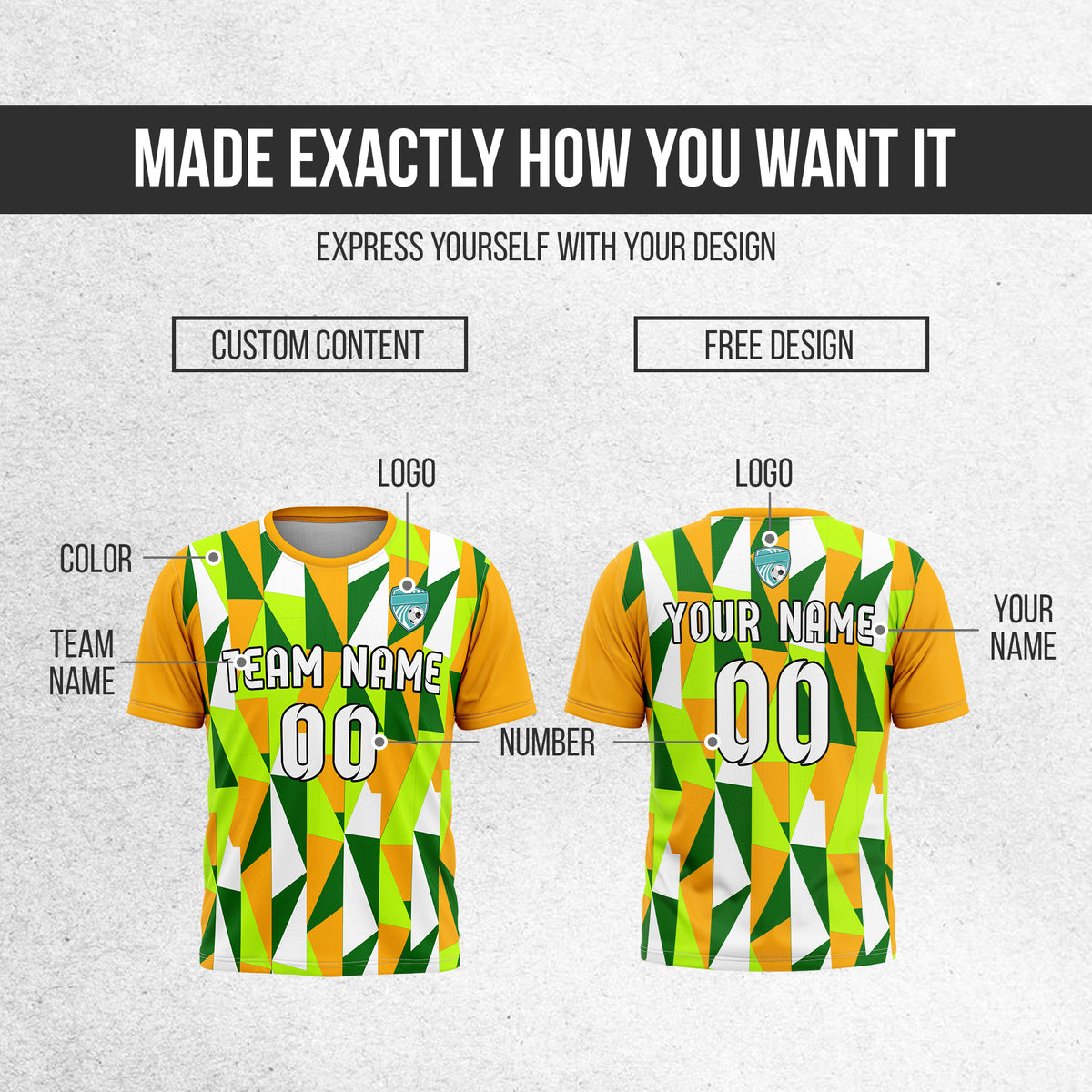 Soccer Jersey - Round Neck - Full Pattern - Design 3 - Orange