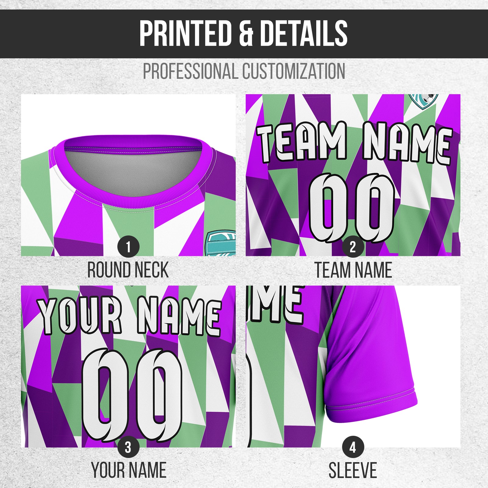 Soccer Jersey - Round Neck - Full Pattern - Design 3 - Purple