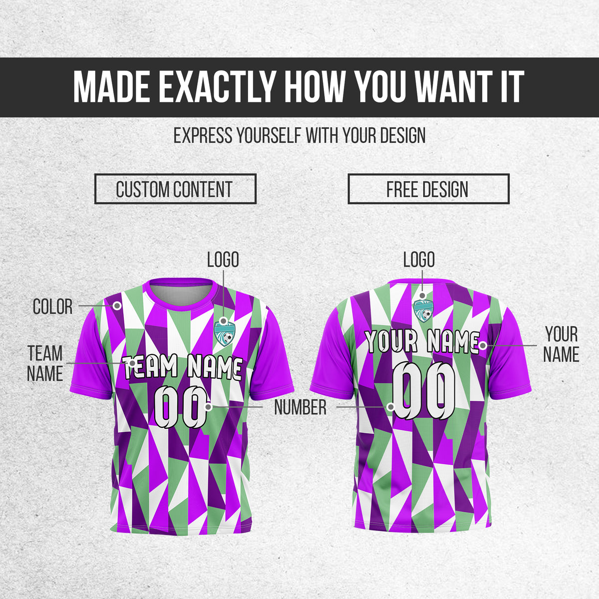 Soccer Jersey - Round Neck - Full Pattern - Design 3 - Purple