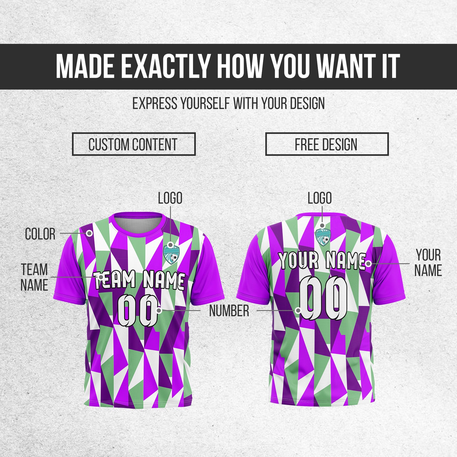 Soccer Jersey - Round Neck - Full Pattern - Design 3 - Purple