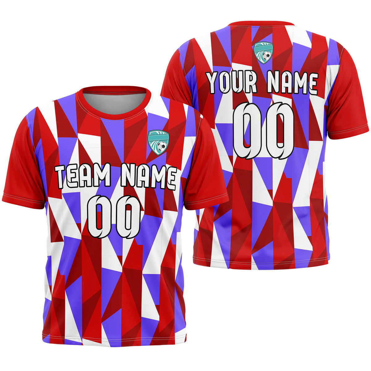 Soccer Jersey - Round Neck - Full Pattern - Design 3 - Red