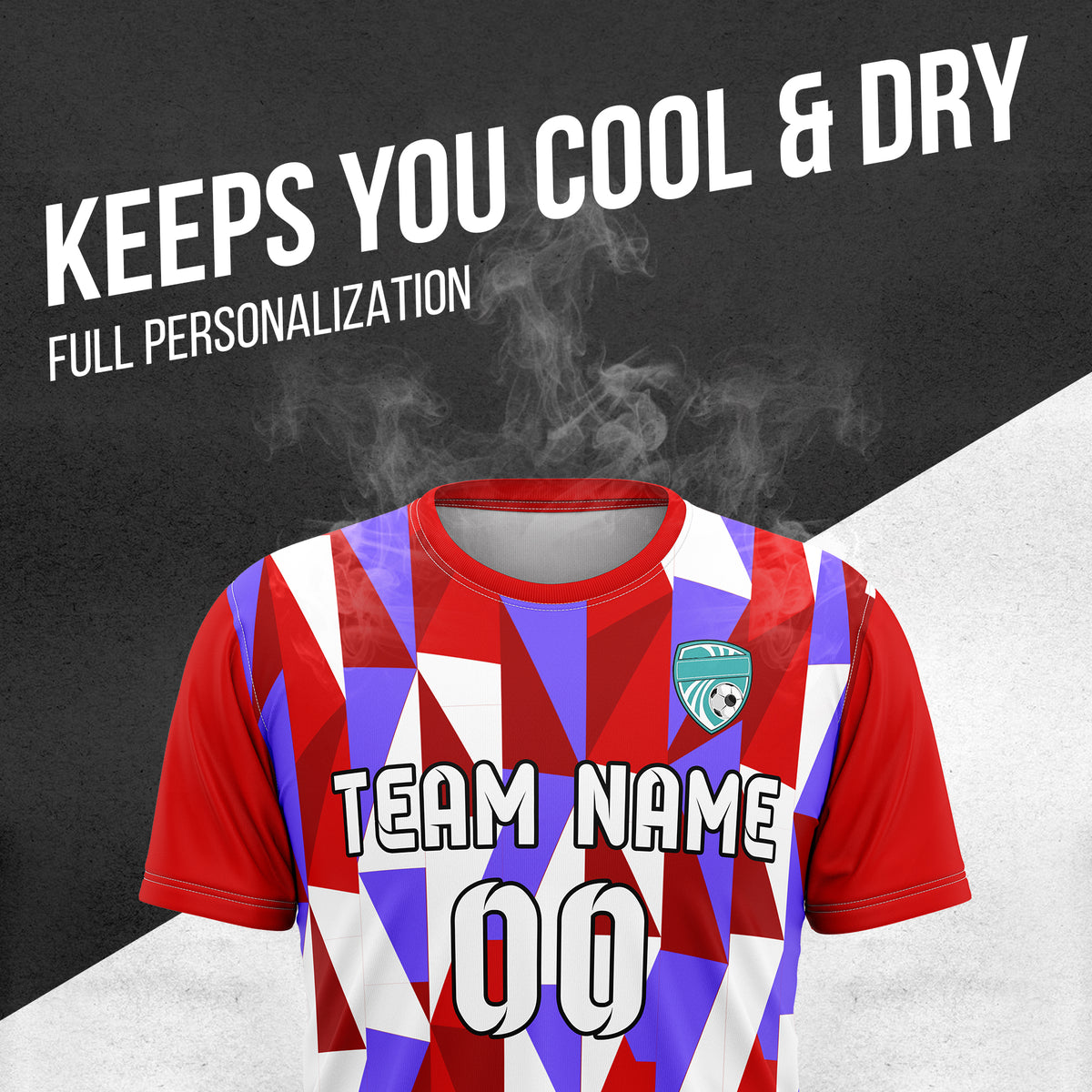 Soccer Jersey - Round Neck - Full Pattern - Design 3 - Red