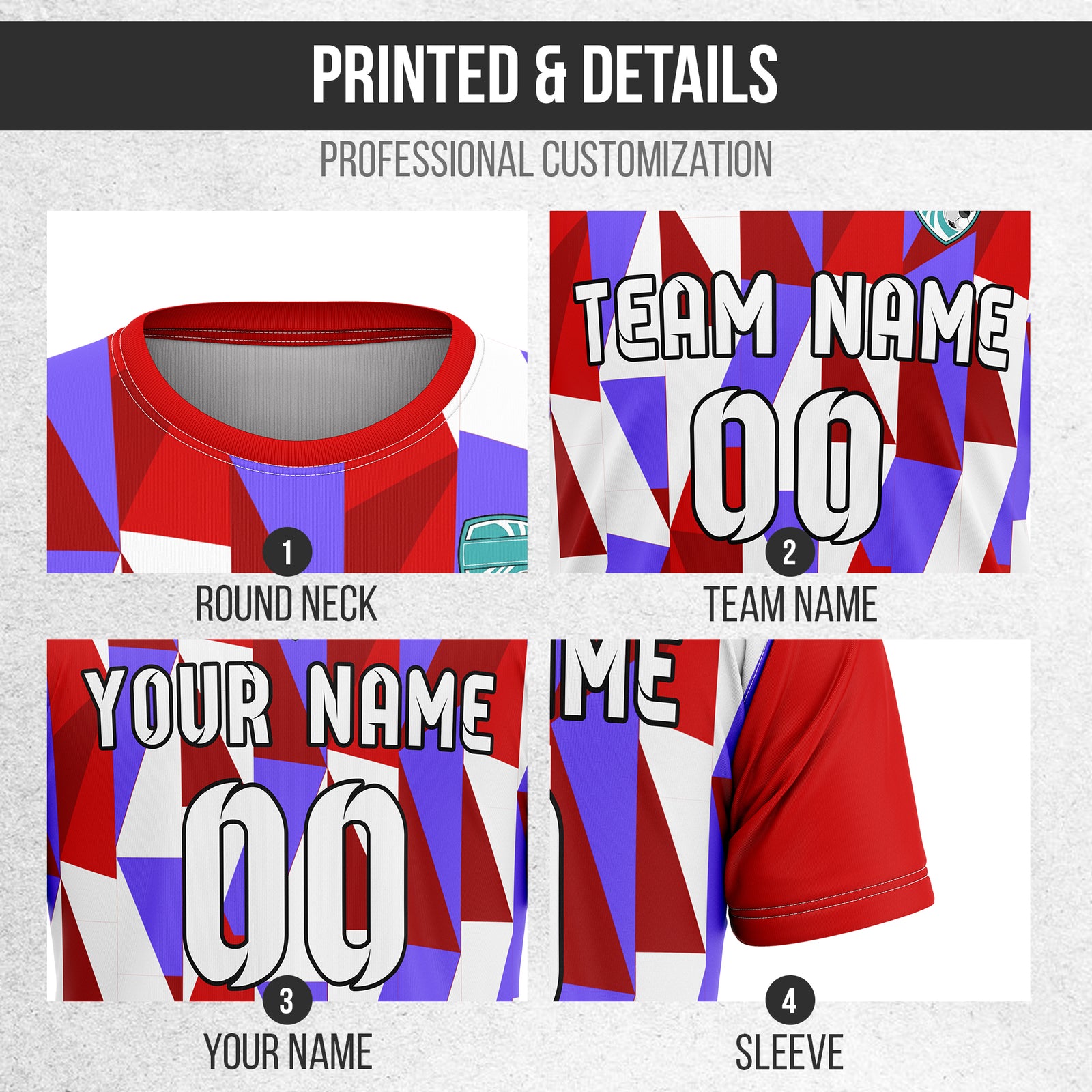 Soccer Jersey - Round Neck - Full Pattern - Design 3 - Red
