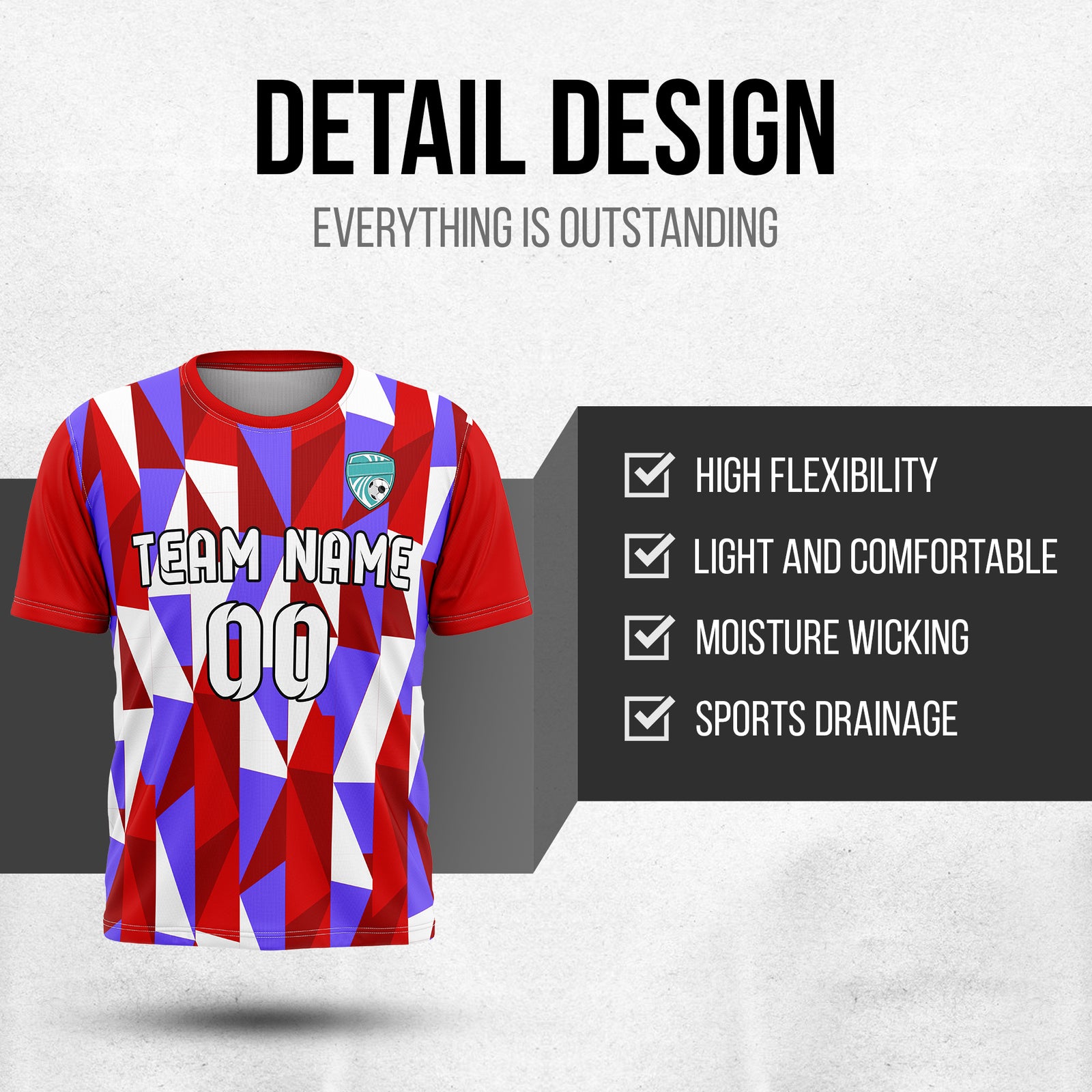 Soccer Jersey - Round Neck - Full Pattern - Design 3 - Red