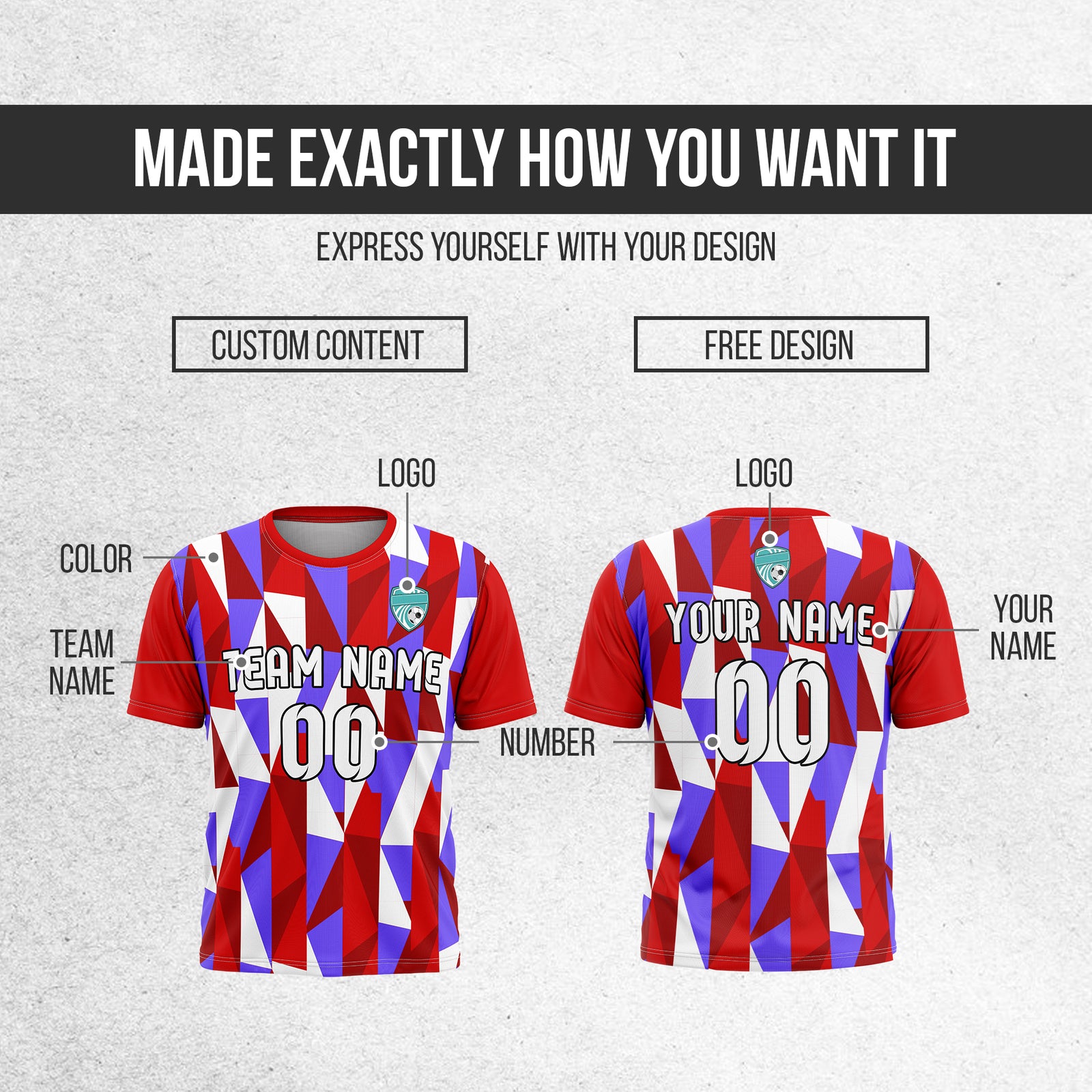 Soccer Jersey - Round Neck - Full Pattern - Design 3 - Red