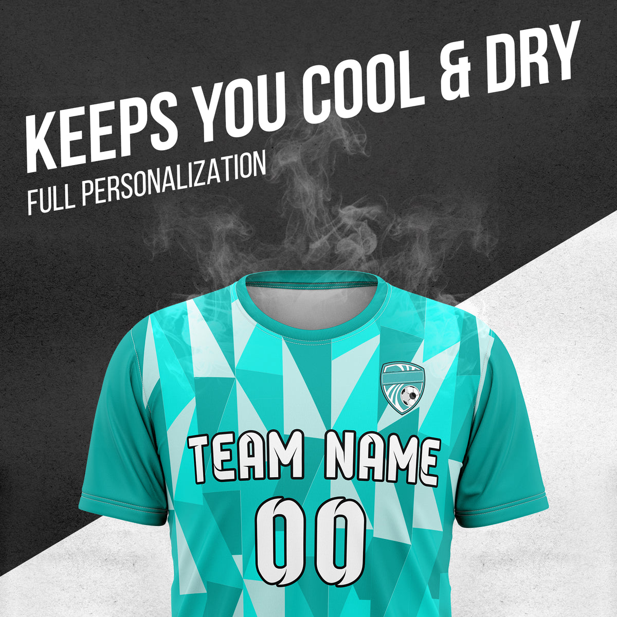 Soccer Jersey - Round Neck - Full Pattern - Design 3 - Teal