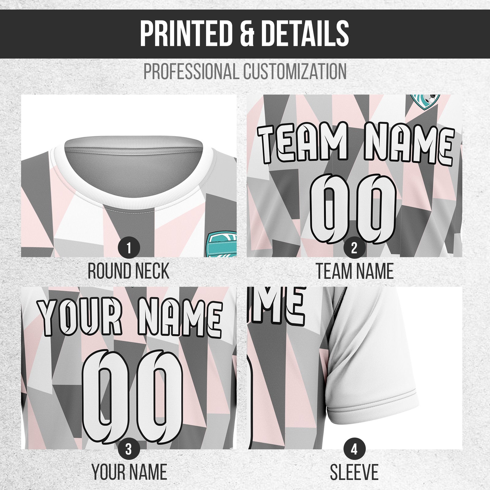 Soccer Jersey - Round Neck - Full Pattern - Design 3 - White