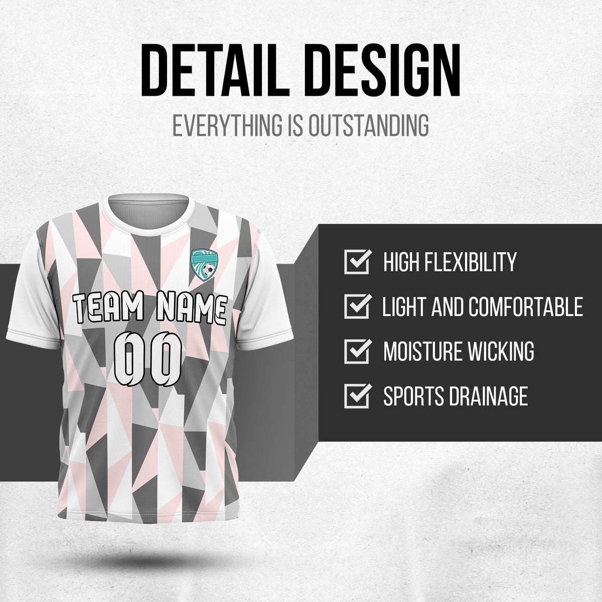 Soccer Jersey - Round Neck - Full Pattern - Design 3 - White