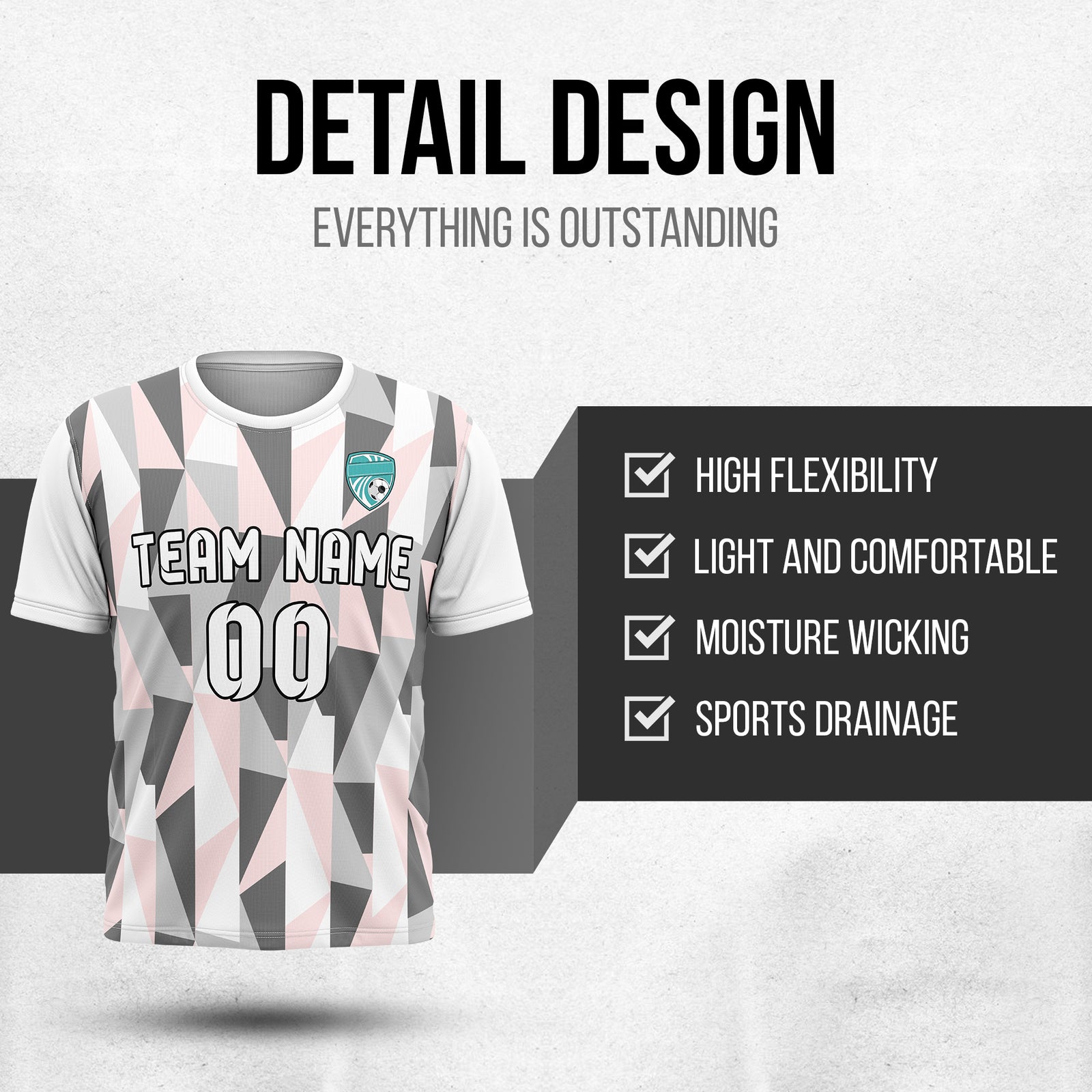 Soccer Jersey - Round Neck - Full Pattern - Design 3 - White