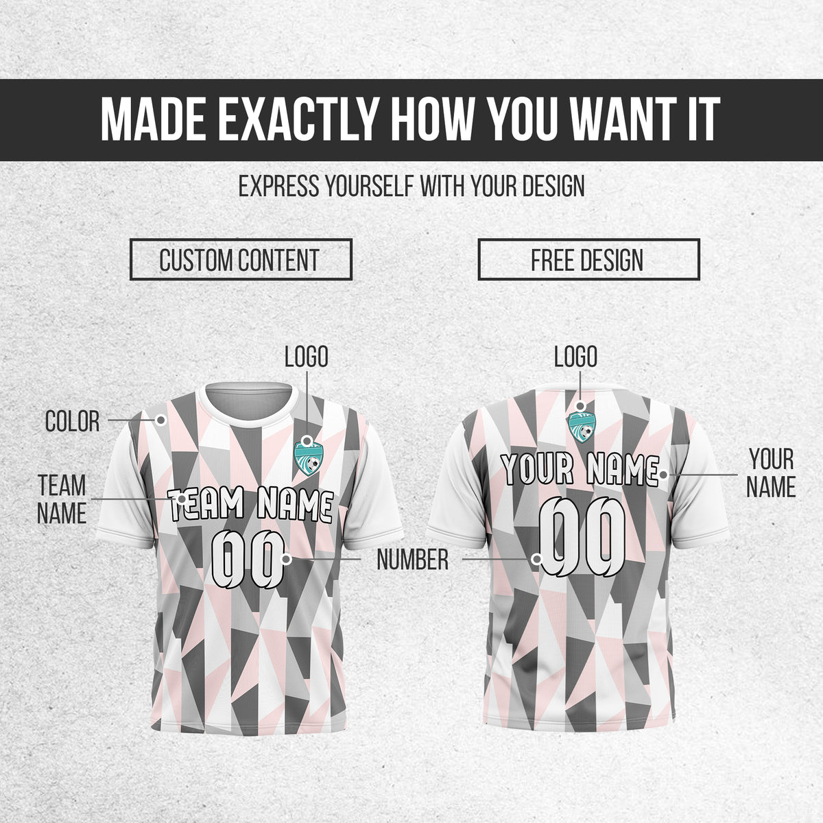 Soccer Jersey - Round Neck - Full Pattern - Design 3 - White