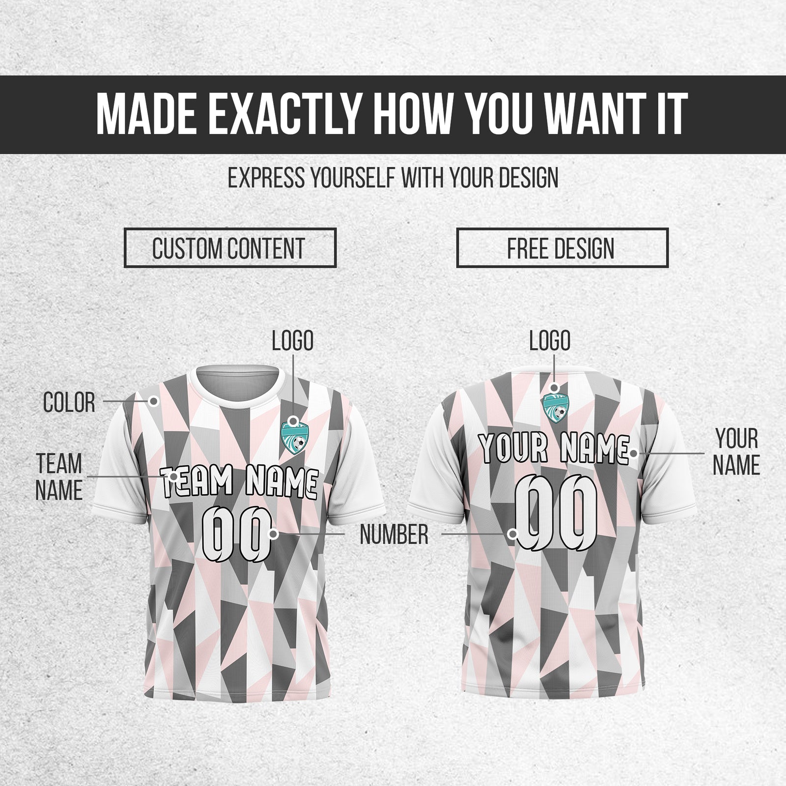 Soccer Jersey - Round Neck - Full Pattern - Design 3 - White