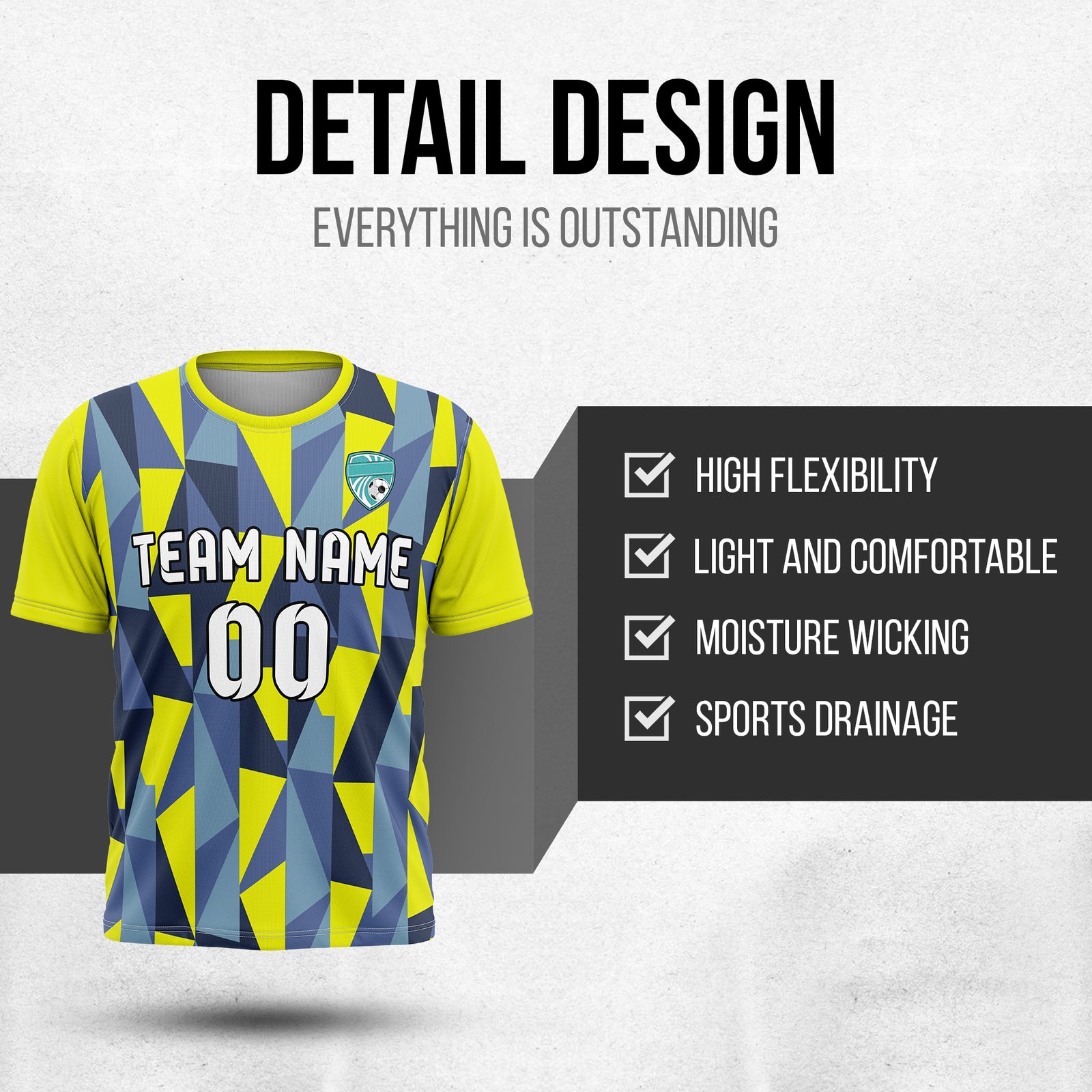 Soccer Jersey - Round Neck - Full Pattern - Design 3 - Yellow