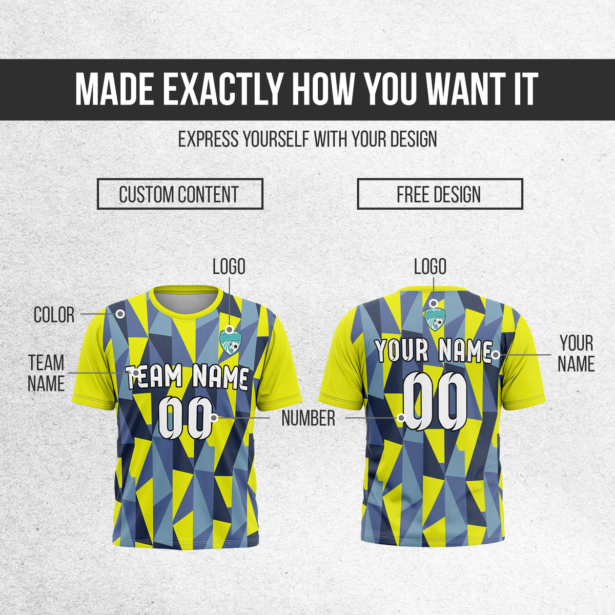 Soccer Jersey - Round Neck - Full Pattern - Design 3 - Yellow