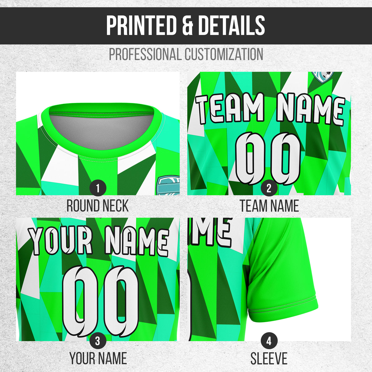 Soccer Jersey - Round Neck - Full Pattern - Design 3 - neon Green