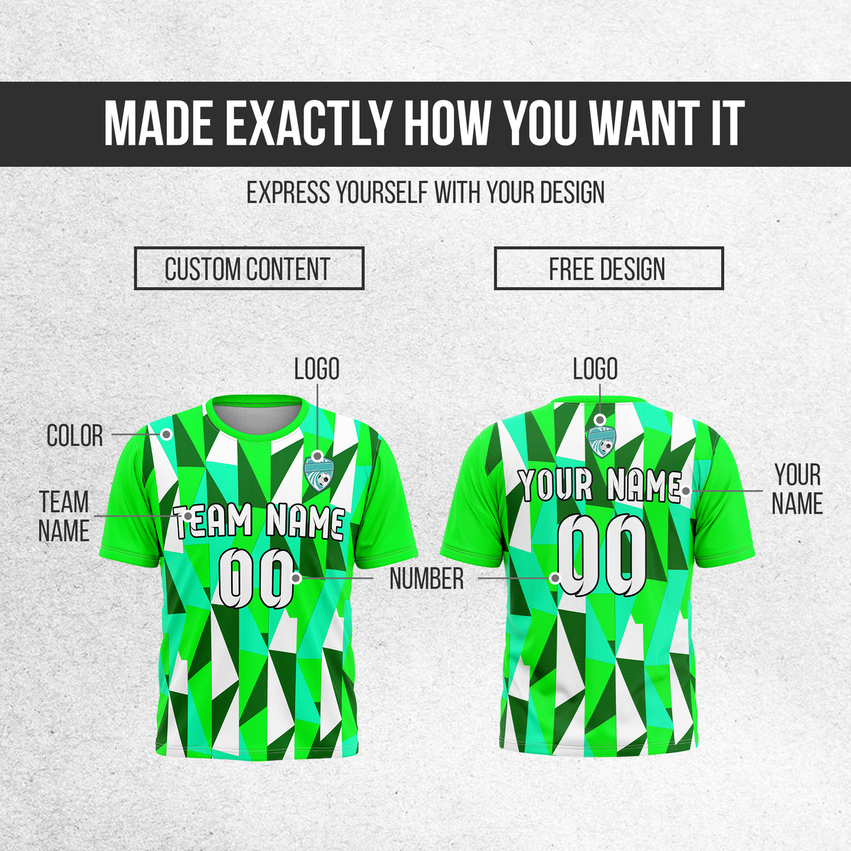 Soccer Jersey - Round Neck - Full Pattern - Design 3 - neon Green