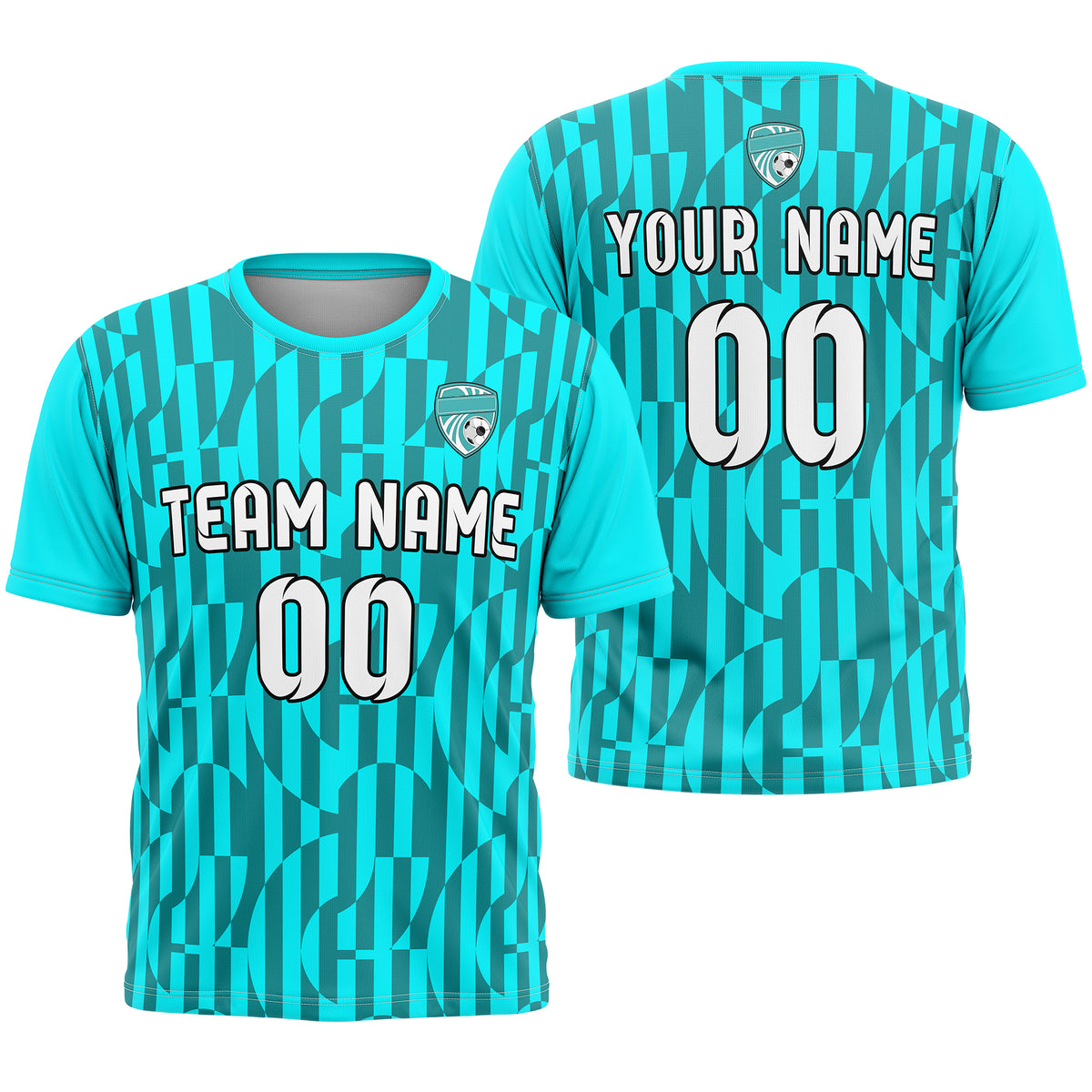 Soccer Jersey - Round Neck - Full Pattern - Design 4 - Aqua
