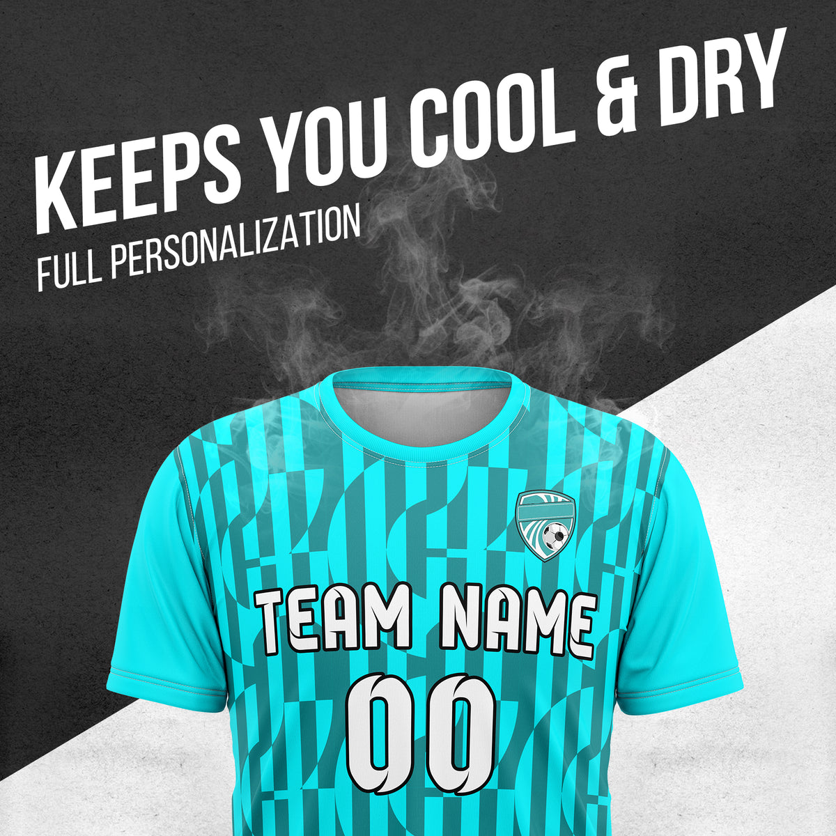 Soccer Jersey - Round Neck - Full Pattern - Design 4 - Aqua