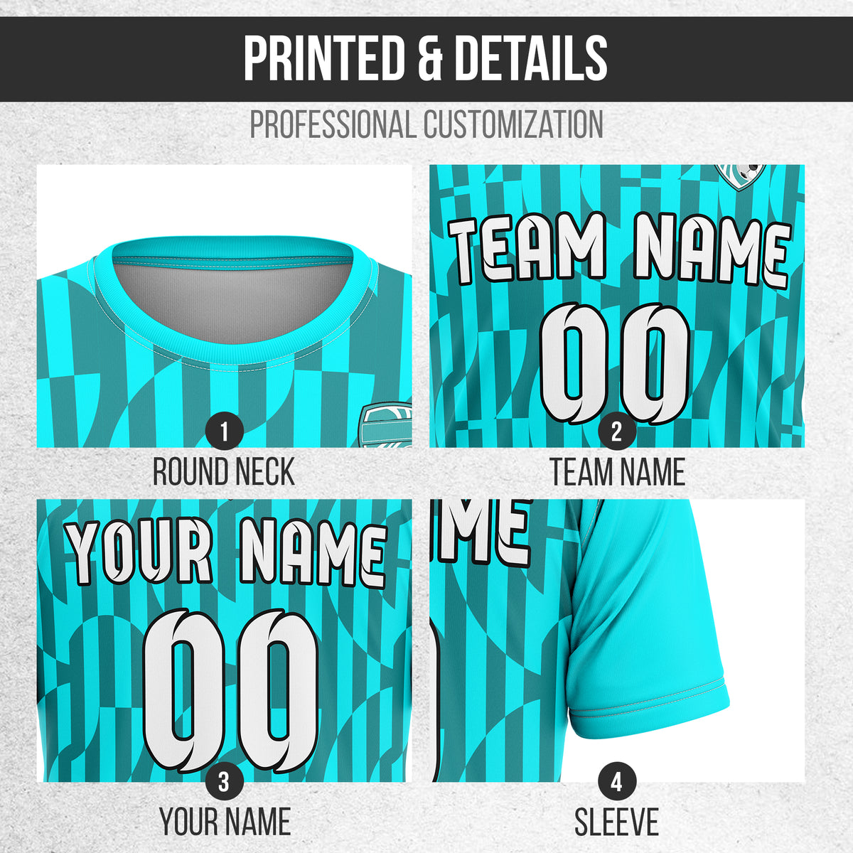 Soccer Jersey - Round Neck - Full Pattern - Design 4 - Aqua