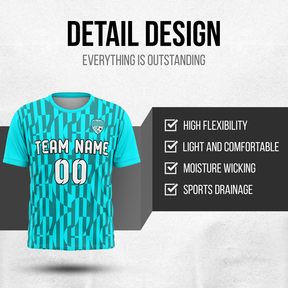 Soccer Jersey - Round Neck - Full Pattern - Design 4 - Aqua