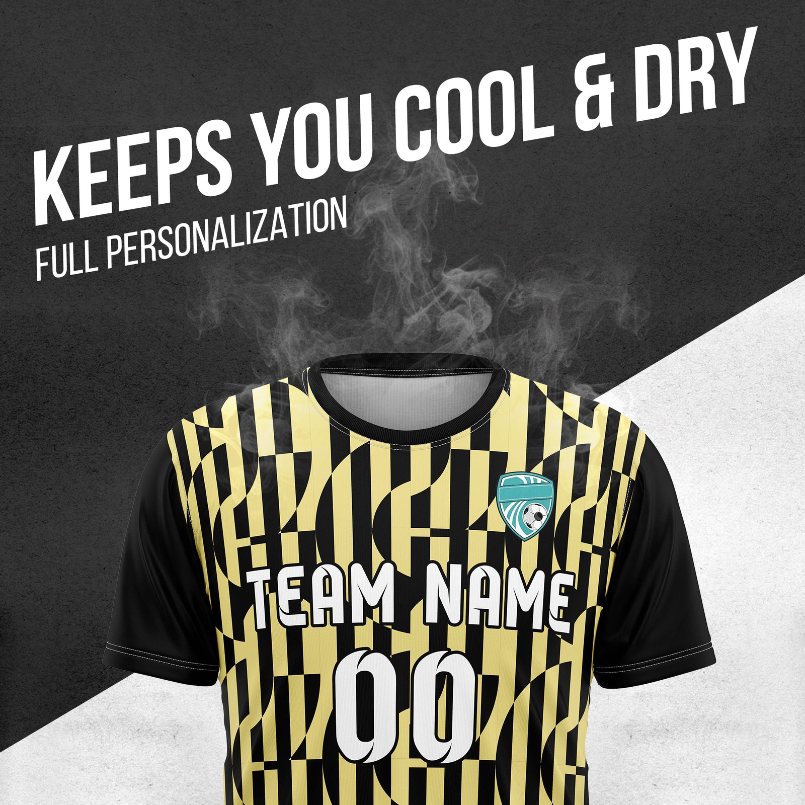 Soccer Jersey - Round Neck - Full Pattern - Design 4 - Black