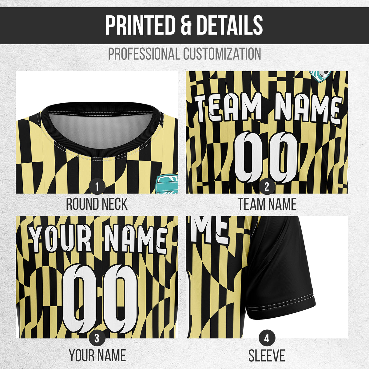 Soccer Jersey - Round Neck - Full Pattern - Design 4 - Black