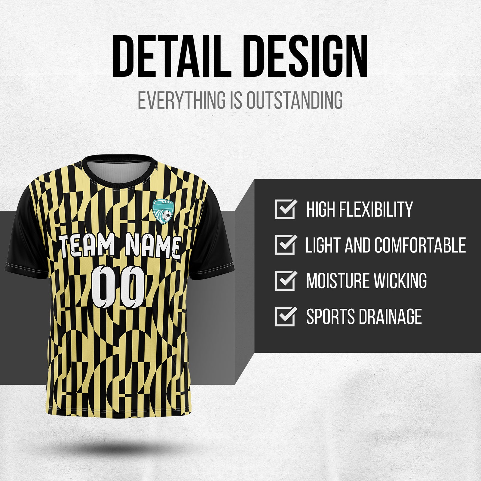 Soccer Jersey - Round Neck - Full Pattern - Design 4 - Black