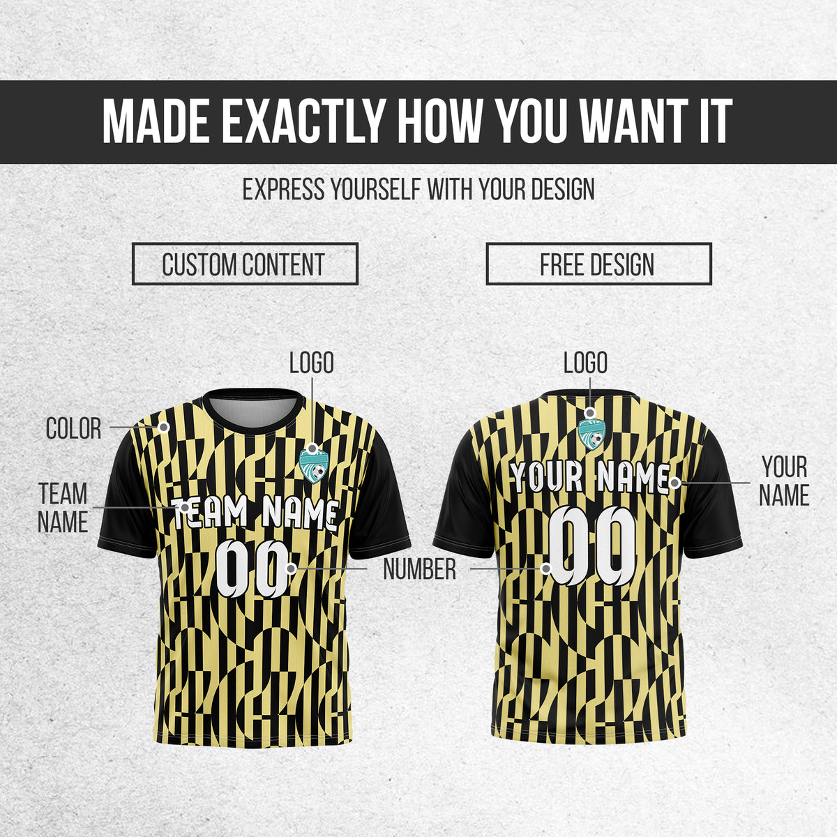 Soccer Jersey - Round Neck - Full Pattern - Design 4 - Black