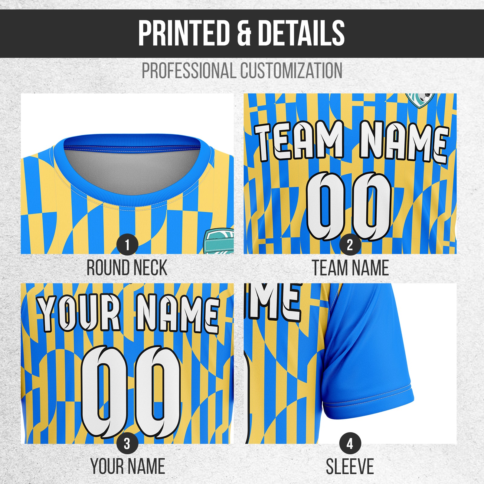 Soccer Jersey - Round Neck - Full Pattern - Design 4 - Blue